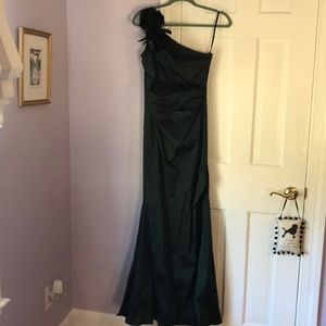 Emerald green 1 shoulder formal gown-David Meister